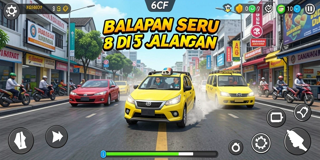 Screenshot gameplay 6CF menampilkan balapan mendebarkan di berbagai lintasan.