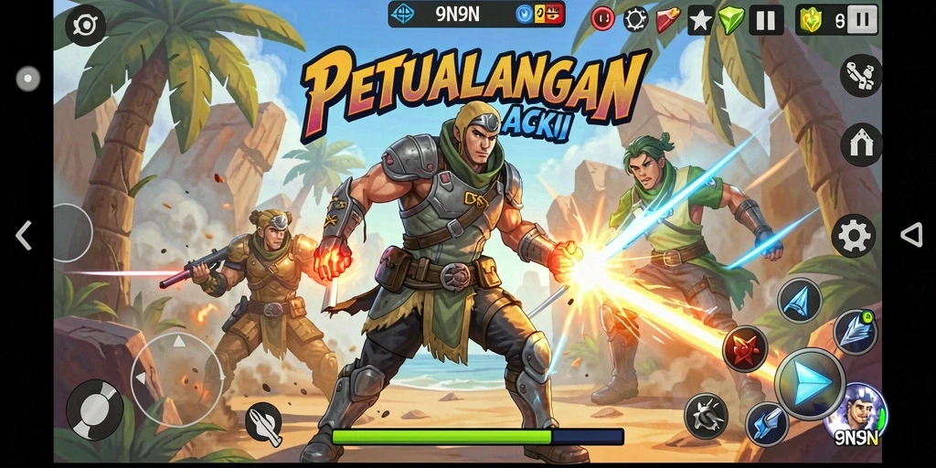 Tangkapan layar 9N9N menampilkan aksi pertempuran yang mendebarkan di dalam game.