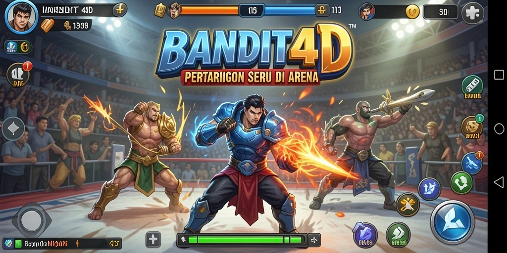 Tangkapan layar BANDIT4D menampilkan pertarungan seru antar karakter.