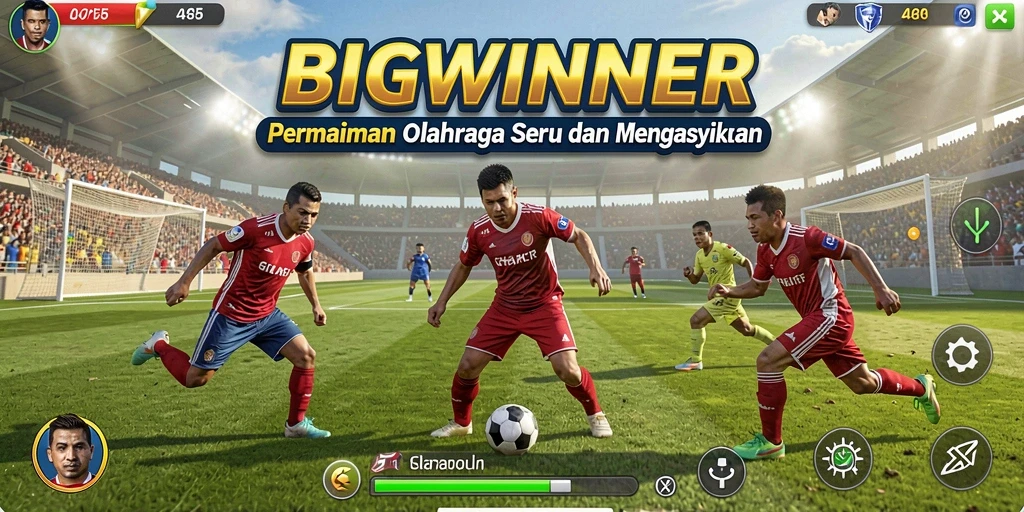 Tampilan gameplay seru dari BIGWINNER yang mengajak Anda berkompetisi di berbagai cabang olahraga.
