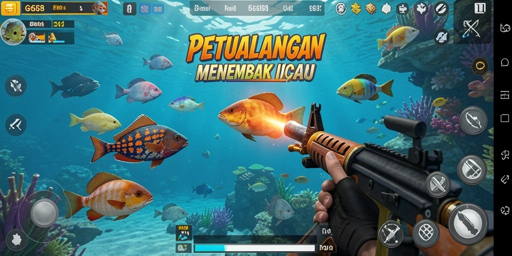 Gameplay menembak ikan yang seru dan mengasyikkan.