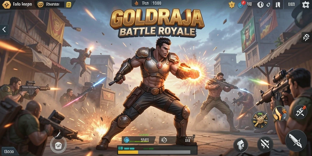 Screenshot gameplay GOLDRAJA yang menunjukkan aksi seru dalam Battle Royale.