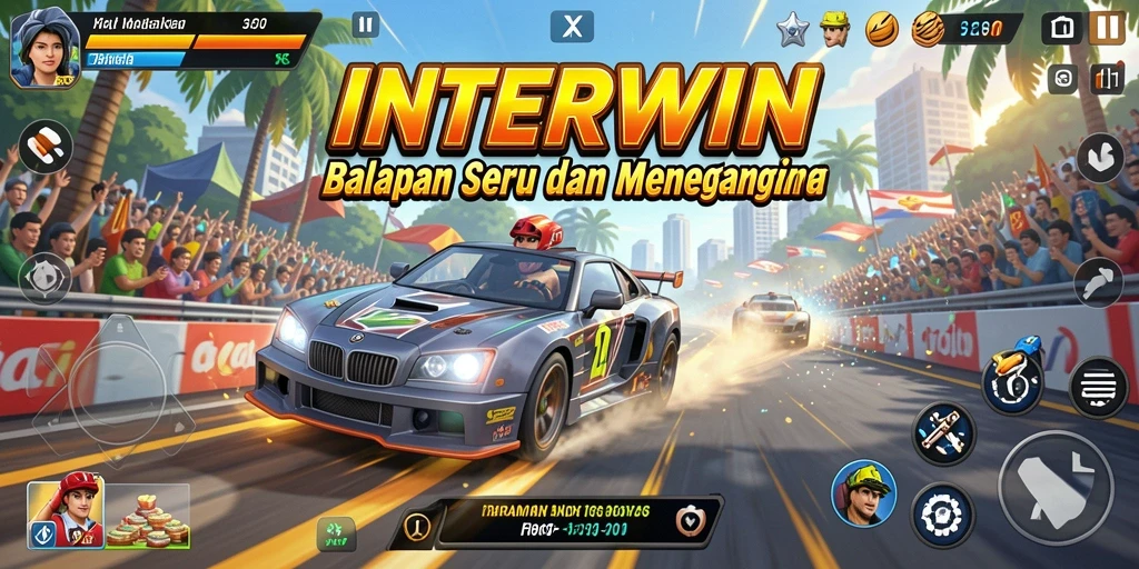 Tampilan gameplay INTERWIN yang mendebarkan di lintasan balap.