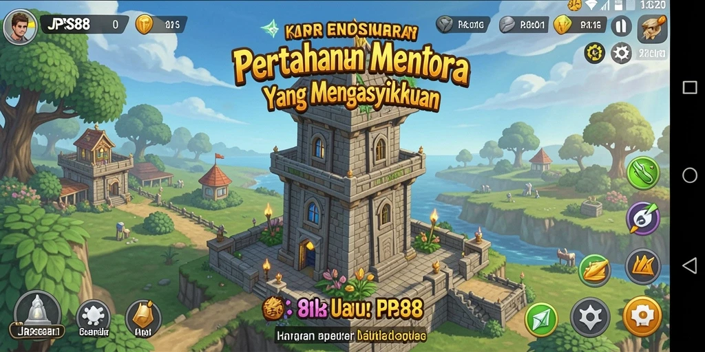 Tampilan gameplay seru dalam JPS88 saat melawan gelombang musuh di menara.