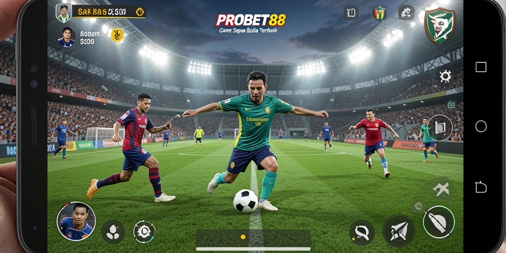 Tangkapan layar menunjukkan gameplay intens dari PROBET88 dengan aksi sepak bola yang mendebarkan.