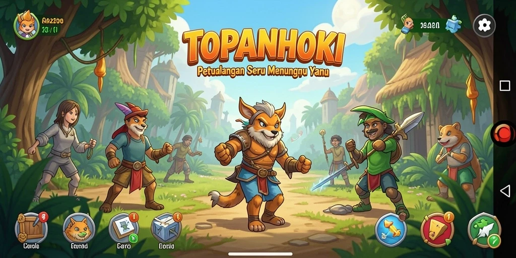 Tangkapan layar utama dari gameplay seru TOPANHOKI di alam petualangan.
