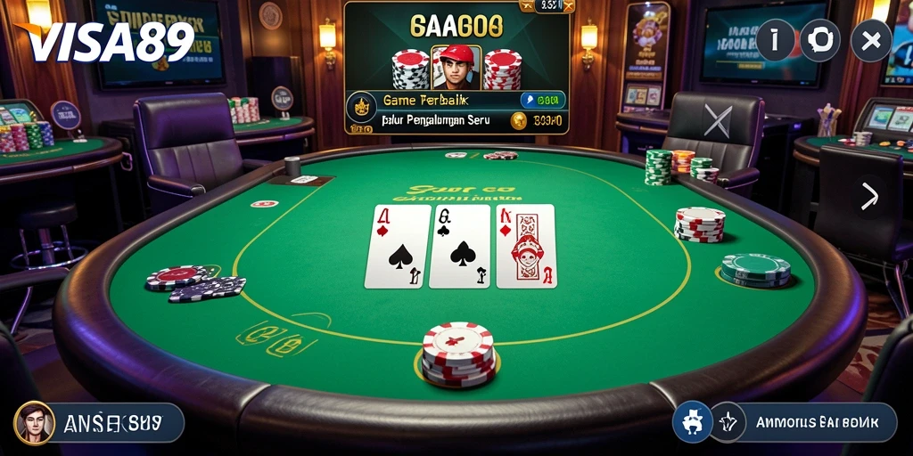 Screenshot menunjukkan pemain terlibat dalam permainan poker yang seru.