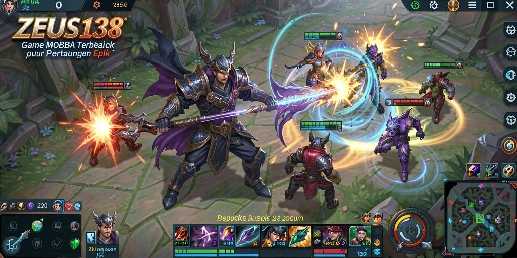 Gameplay seru ZEUS138 dengan pertarungan tim di arena.